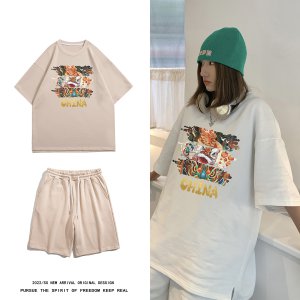 (image for) 2023 summer Hong Kong style short-sleeved T-shirt couple shorts design simple casual suit TZ827P50 control 68
