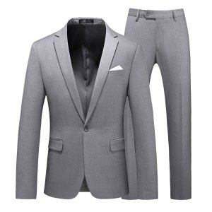 (image for) The long-term model mainly recommends men\'s hollow slim fit fashionable large size suit two-piece foreign trade cross-border 711 gray p140
